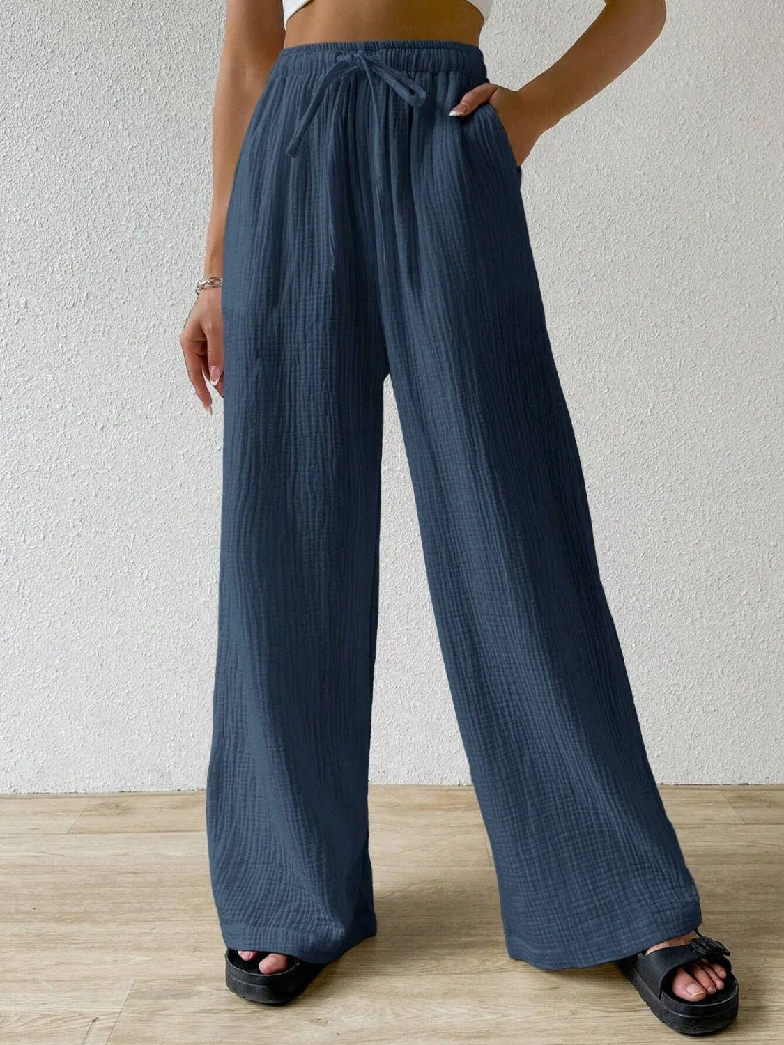 Drawstring Wide Leg Pants