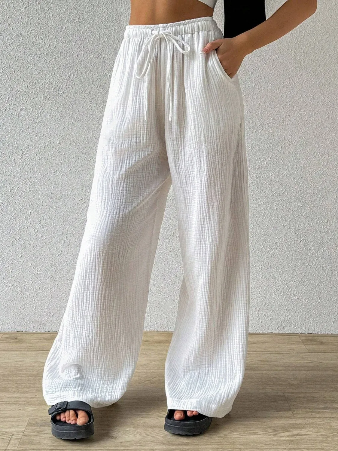 Drawstring Wide Leg Pants