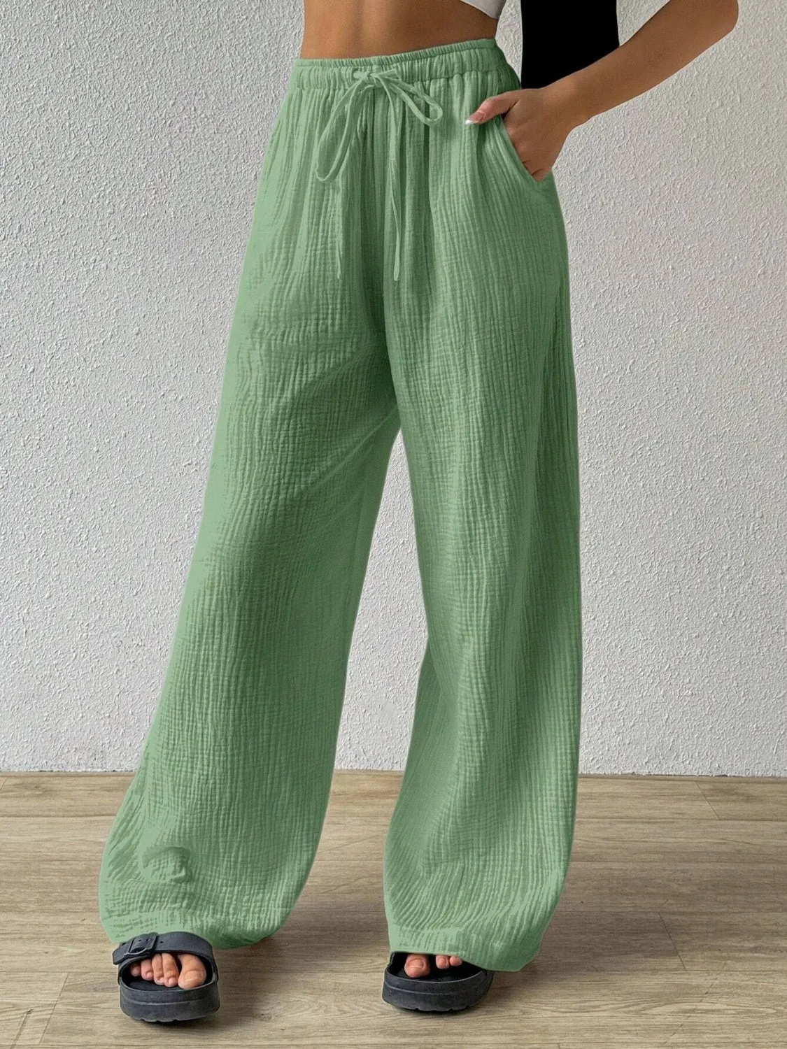 Drawstring Wide Leg Pants