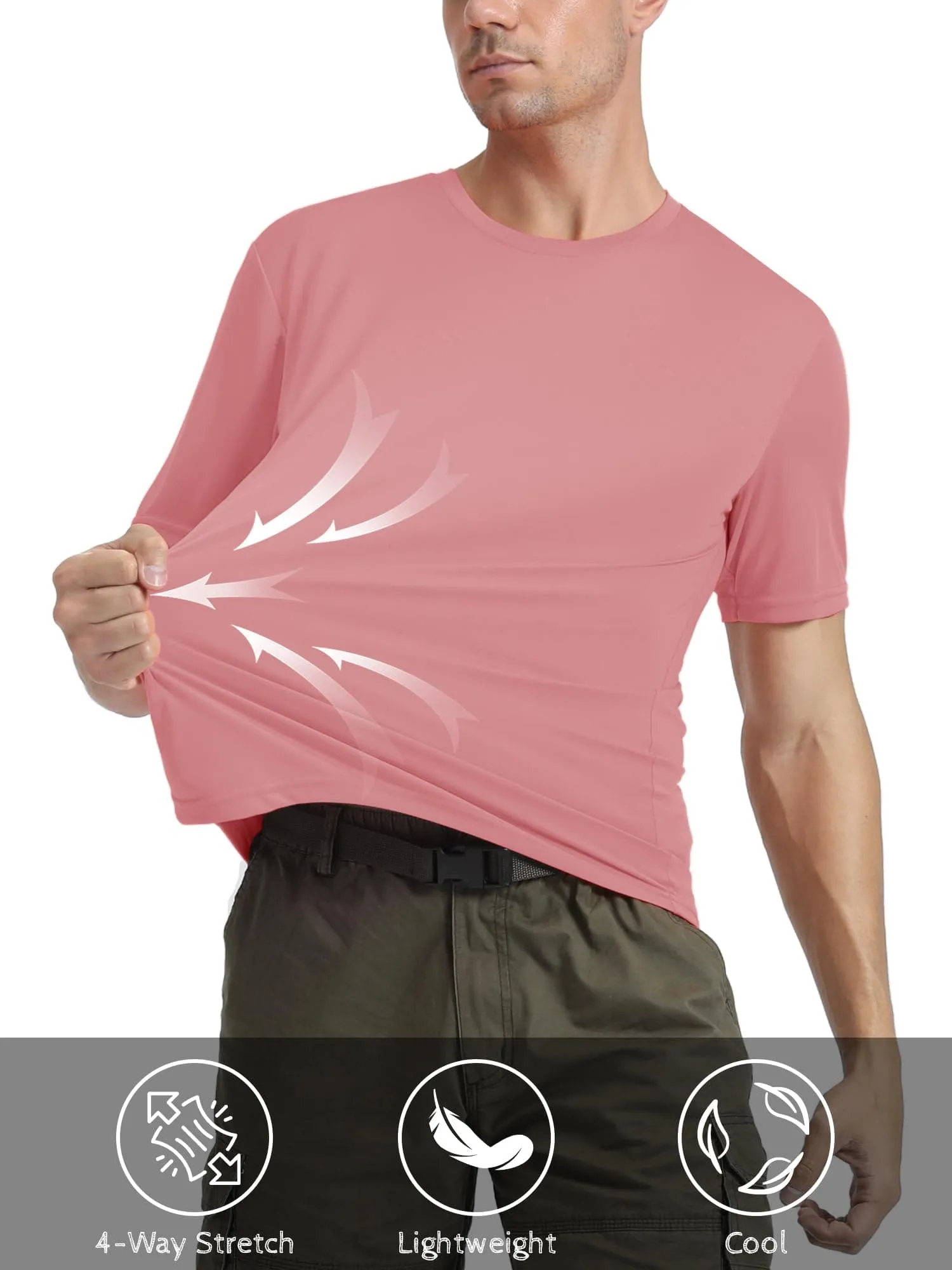 Dry Fit Shirts Men Workout Shirts Summer UPF 50 Shirts Rash Guards Shirts Moisture Wicking Running T-Shirt Outdoor Tshirts Grey Pink