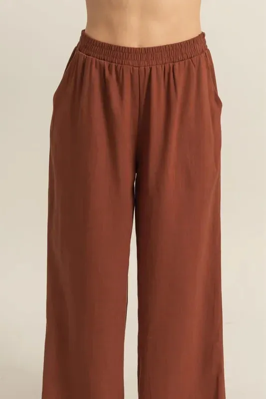 ELASTIC WAIST WIDE LEG PANTS