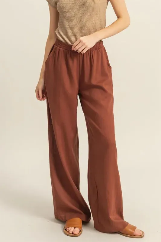 ELASTIC WAIST WIDE LEG PANTS
