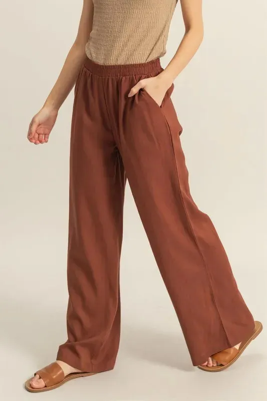ELASTIC WAIST WIDE LEG PANTS
