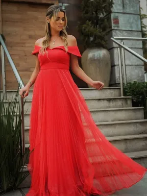 Elegant Off the Shoulder Red Long Promes, Long Off Shoulder Red Formal Evening