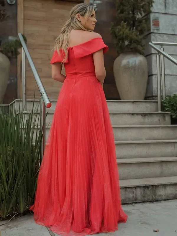 Elegant Off the Shoulder Red Long Promes, Long Off Shoulder Red Formal Evening