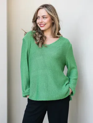 Emily Cotton Knit Jumper In Green