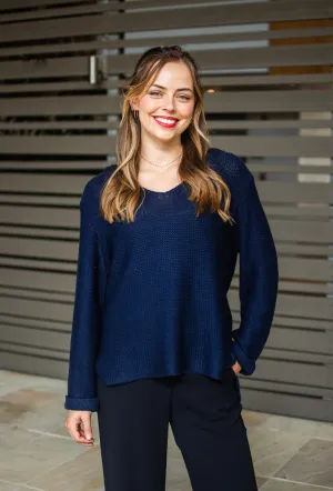 Emily Cotton Knit Jumper In Navy