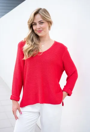 Emily Cotton Knit Jumper In Red