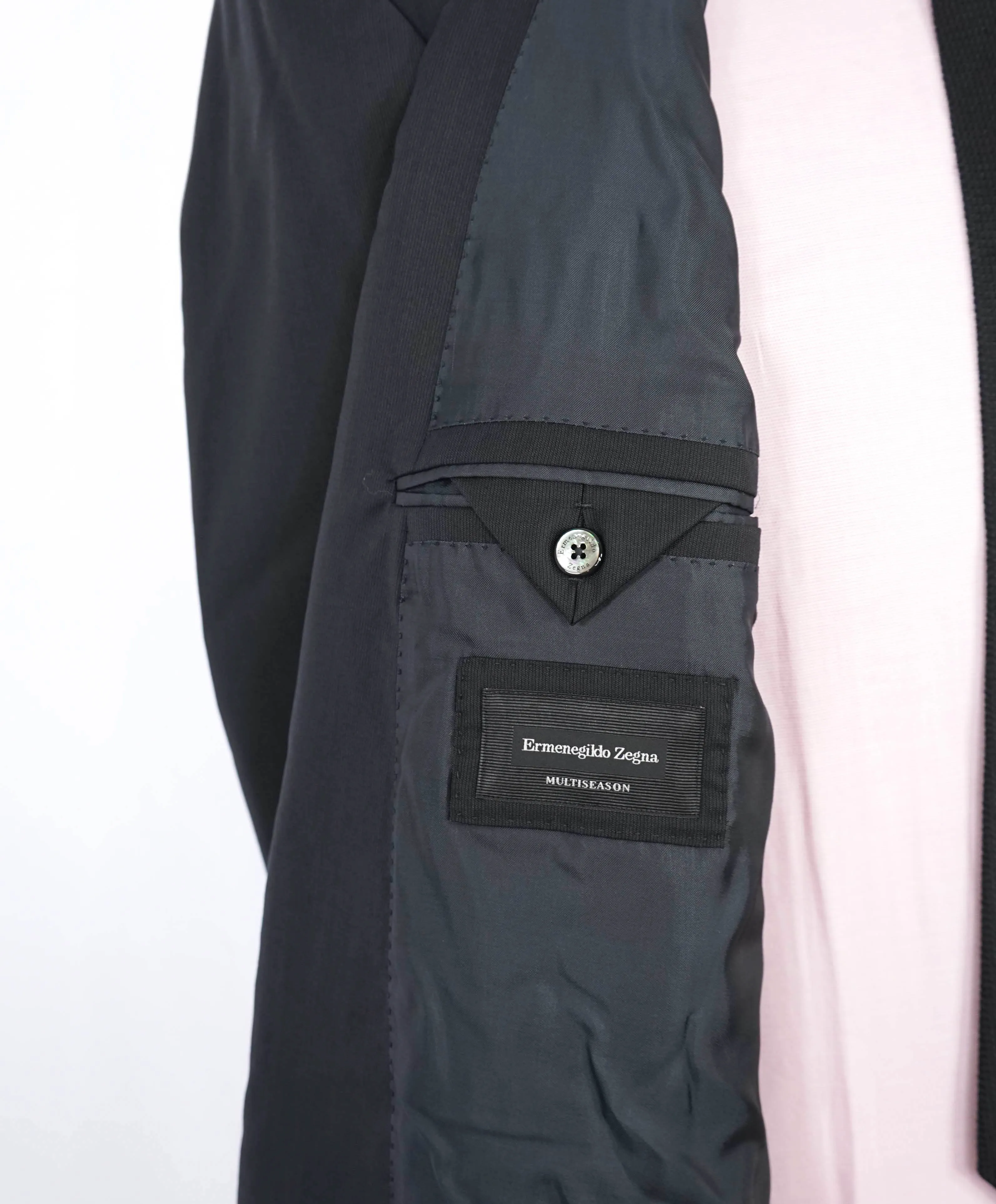 ERMENEGILDO ZEGNA - "MULTISEASON" Closet Staple Textured Solid Black Suit - 48R