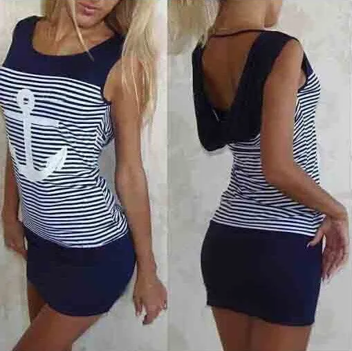 Fashion Summer Women Dress Sleeveless Casual Striped Ladys' Dresses QAF15C Vestidos