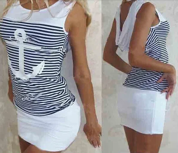 Fashion Summer Women Dress Sleeveless Casual Striped Ladys' Dresses QAF15C Vestidos