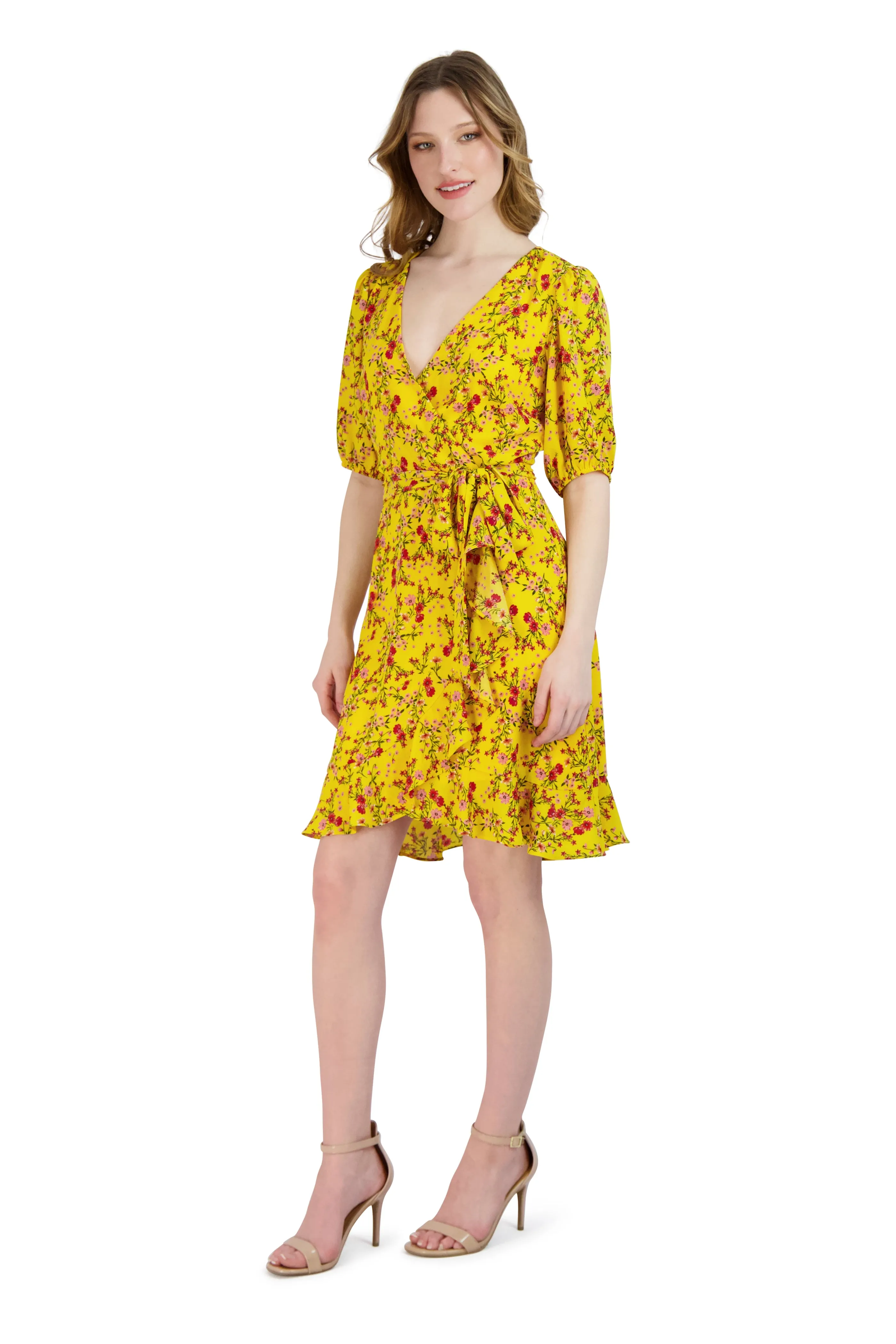 Faux Wrap Ruffle Skirt Printed Georgette
