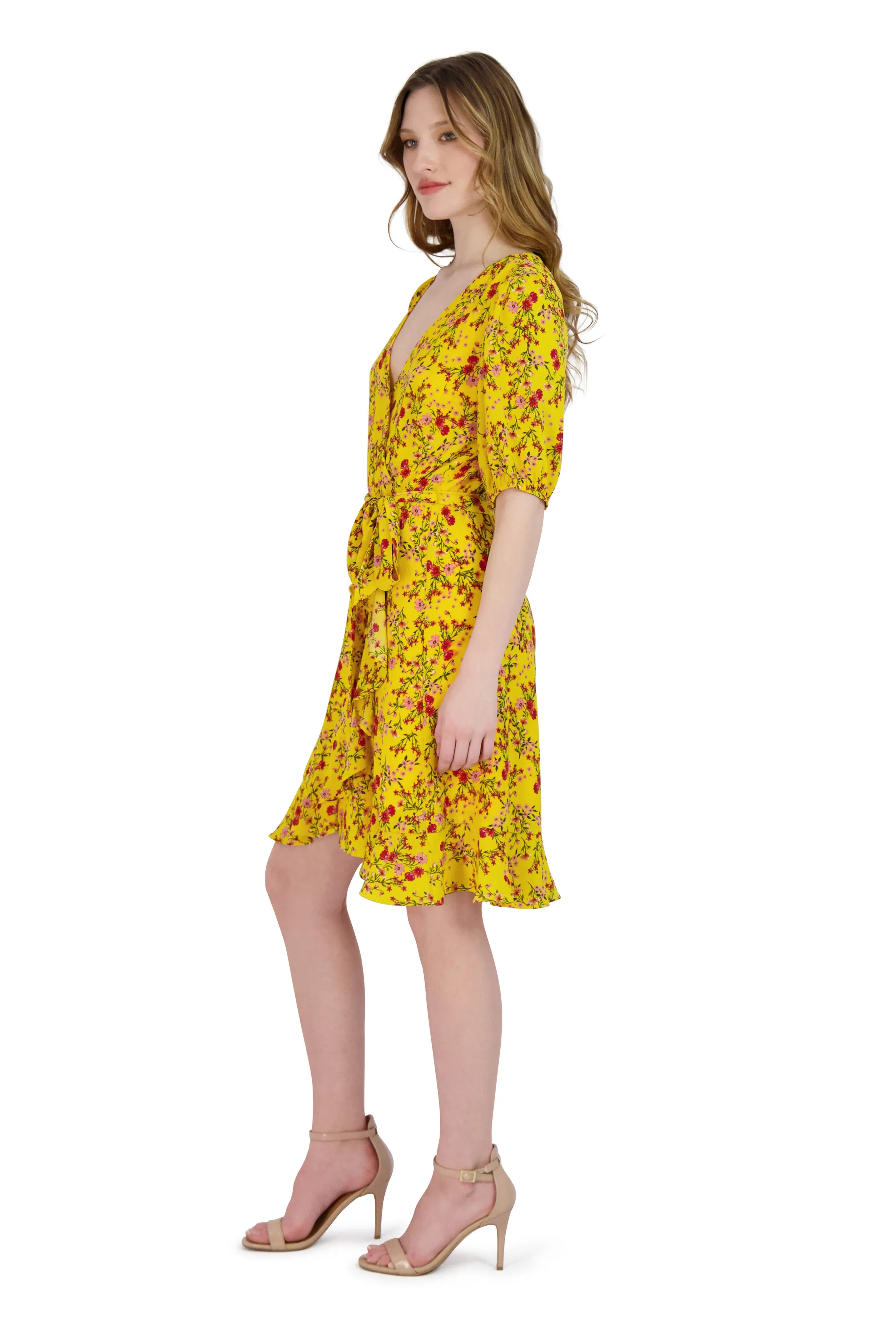 Faux Wrap Ruffle Skirt Printed Georgette