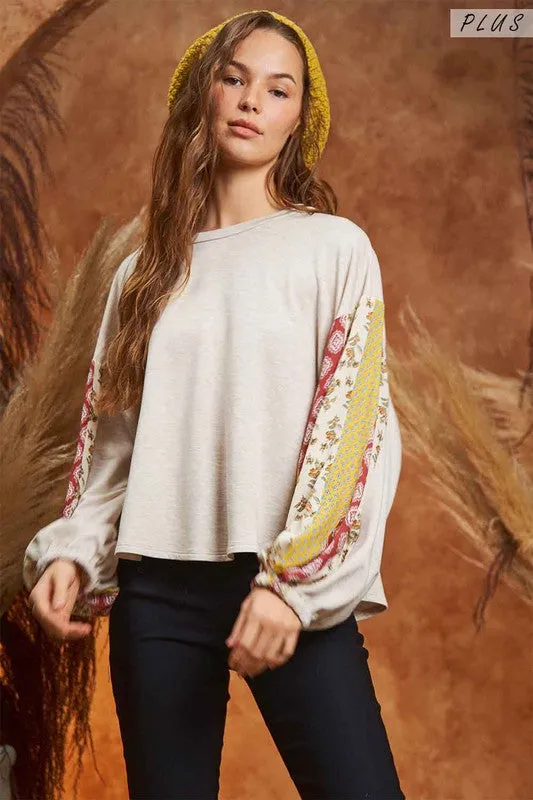 Floral print sleeve detail top PLUS KRT1698