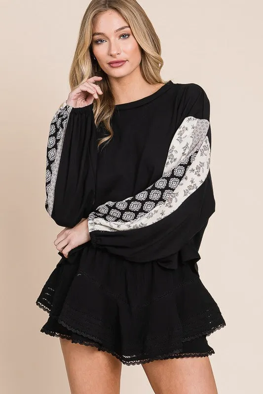 Floral print sleeve detail top PLUS KRT1698