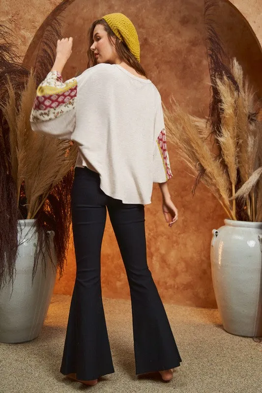 Floral print sleeve detail top PLUS KRT1698