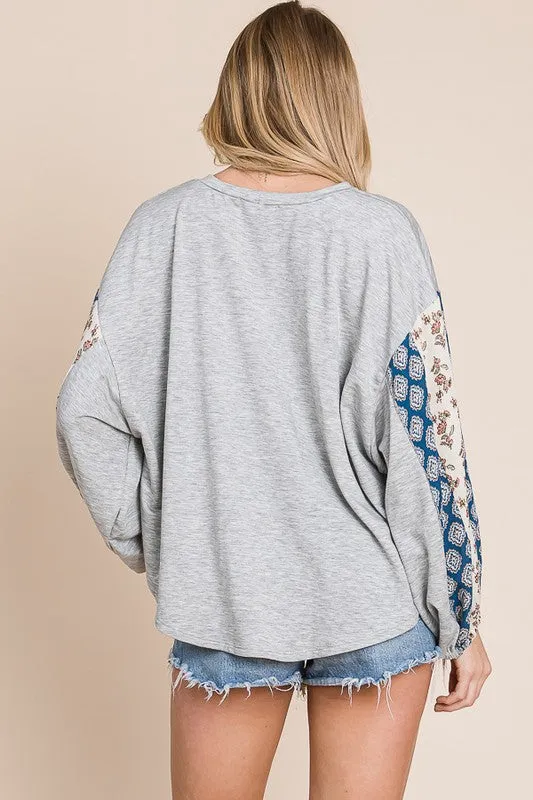 Floral print sleeve detail top PLUS KRT1698