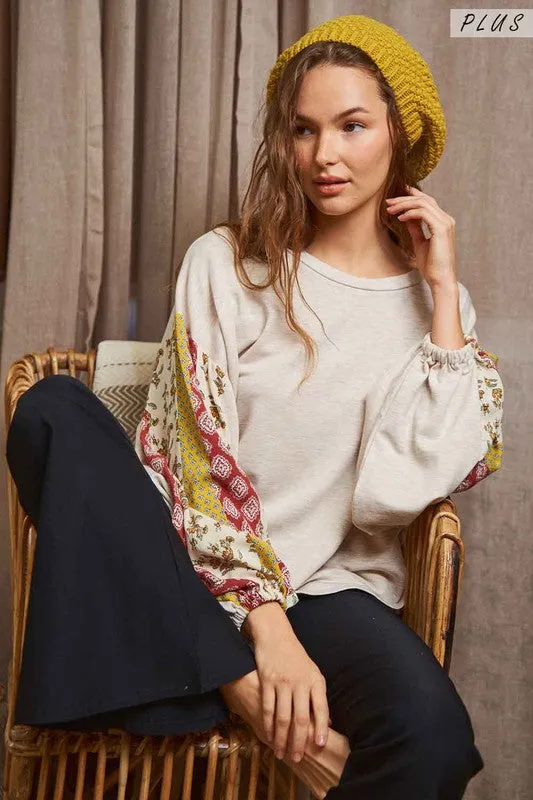 Floral print sleeve detail top PLUS KRT1698