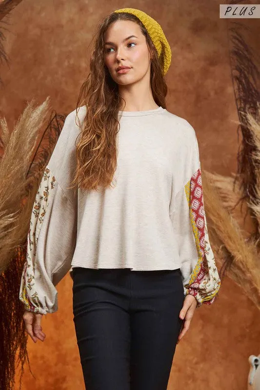 Floral print sleeve detail top PLUS KRT1698