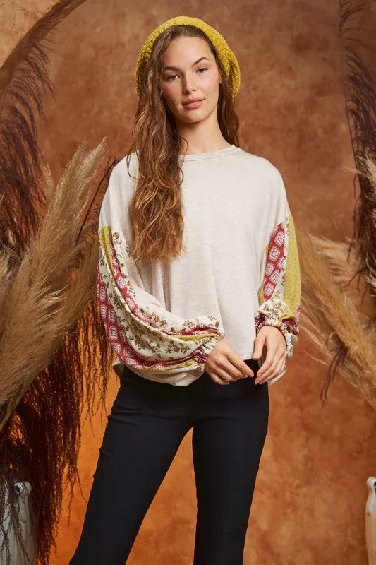 Floral print sleeve detail top PLUS KRT1698