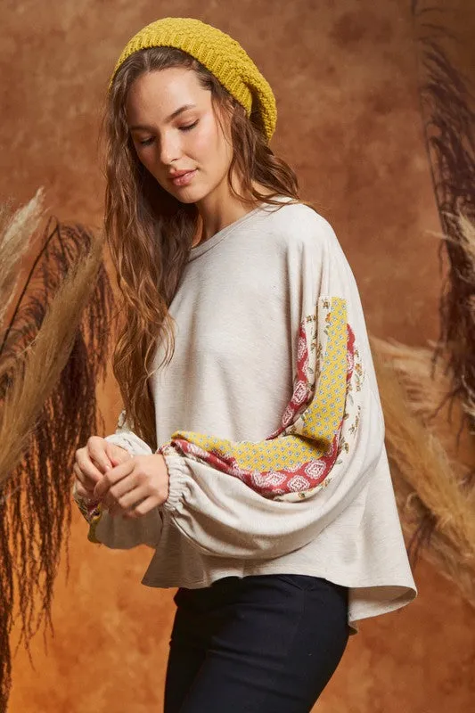 Floral print sleeve detail top PLUS KRT1698