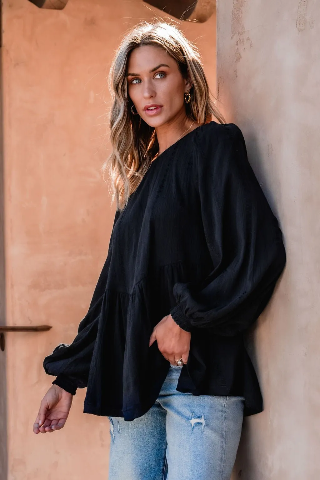 Flowy Black Ruffled Tunic - FINAL SALE
