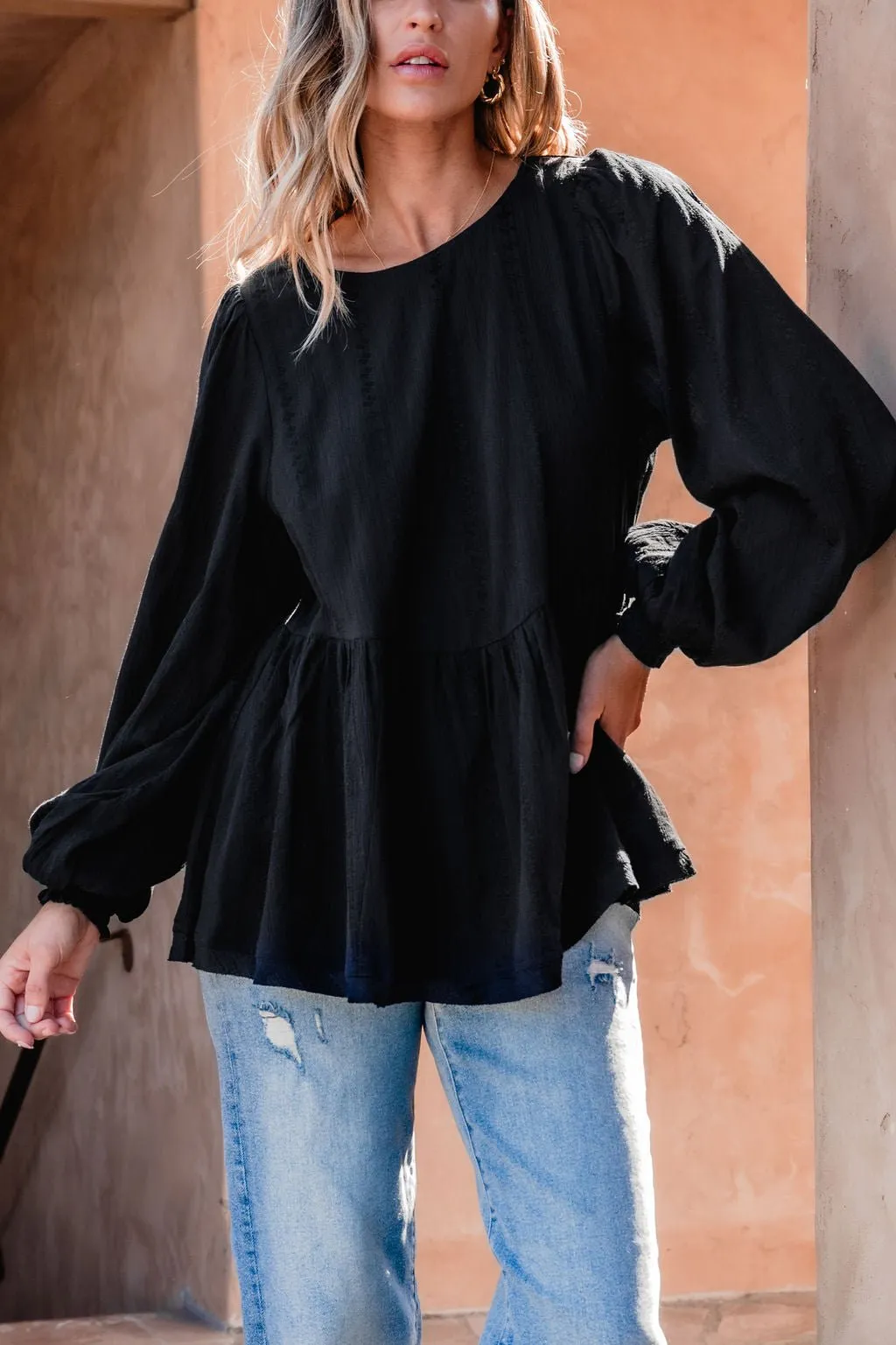 Flowy Black Ruffled Tunic - FINAL SALE