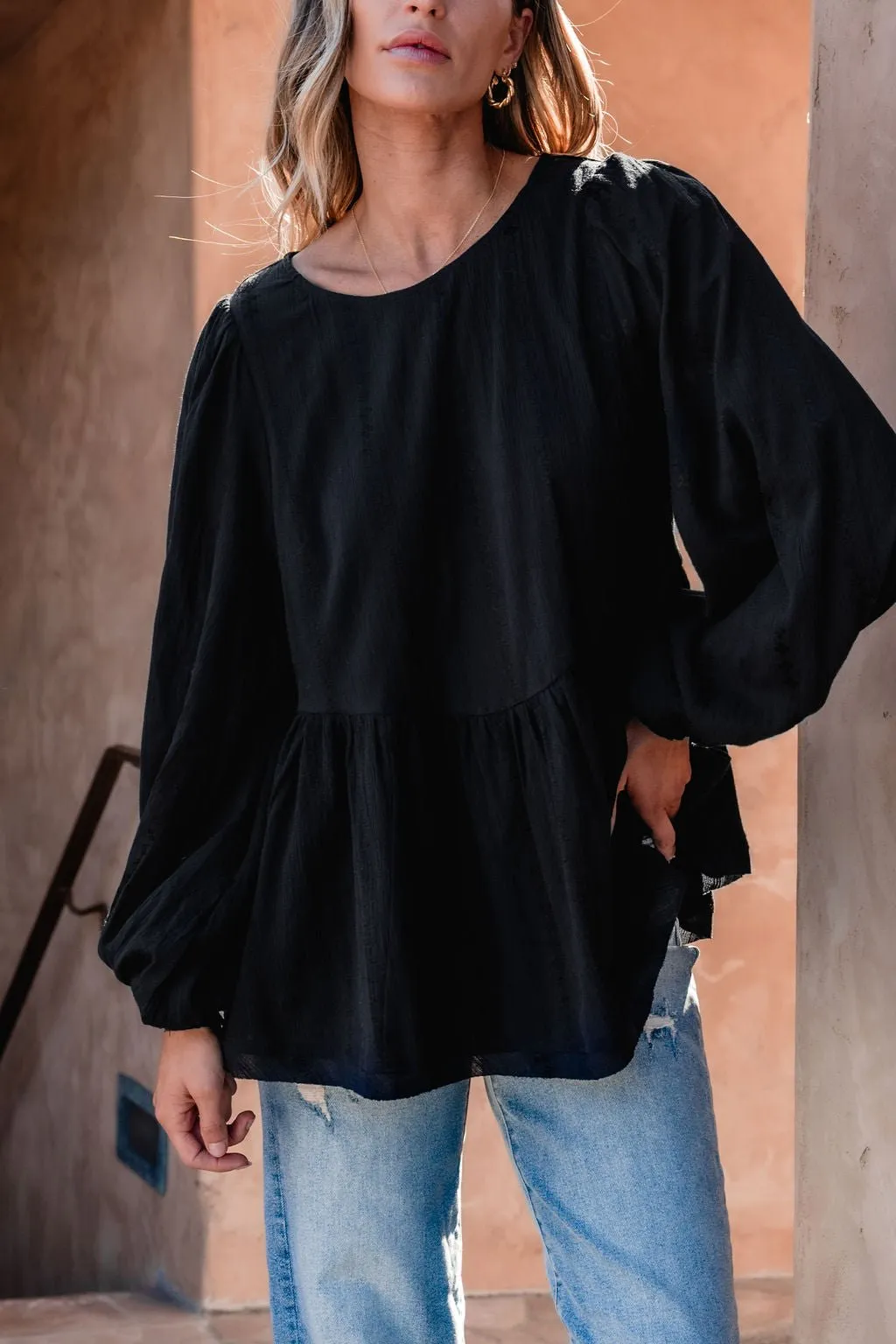 Flowy Black Ruffled Tunic - FINAL SALE