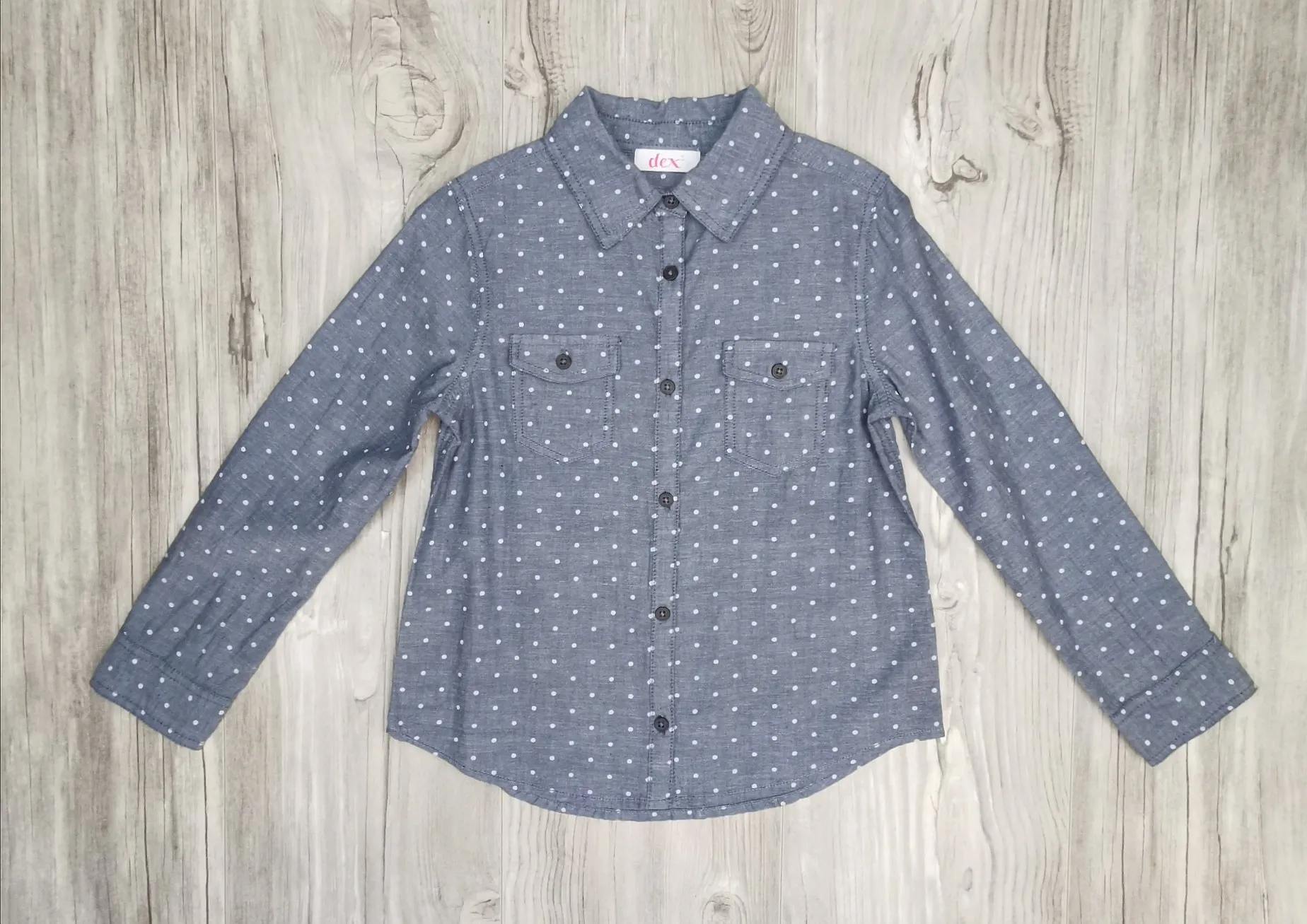 GIRL SIZE 6 YEARS - DEX Kids, Long-sleeve Polkadot Dress Top EUC B32