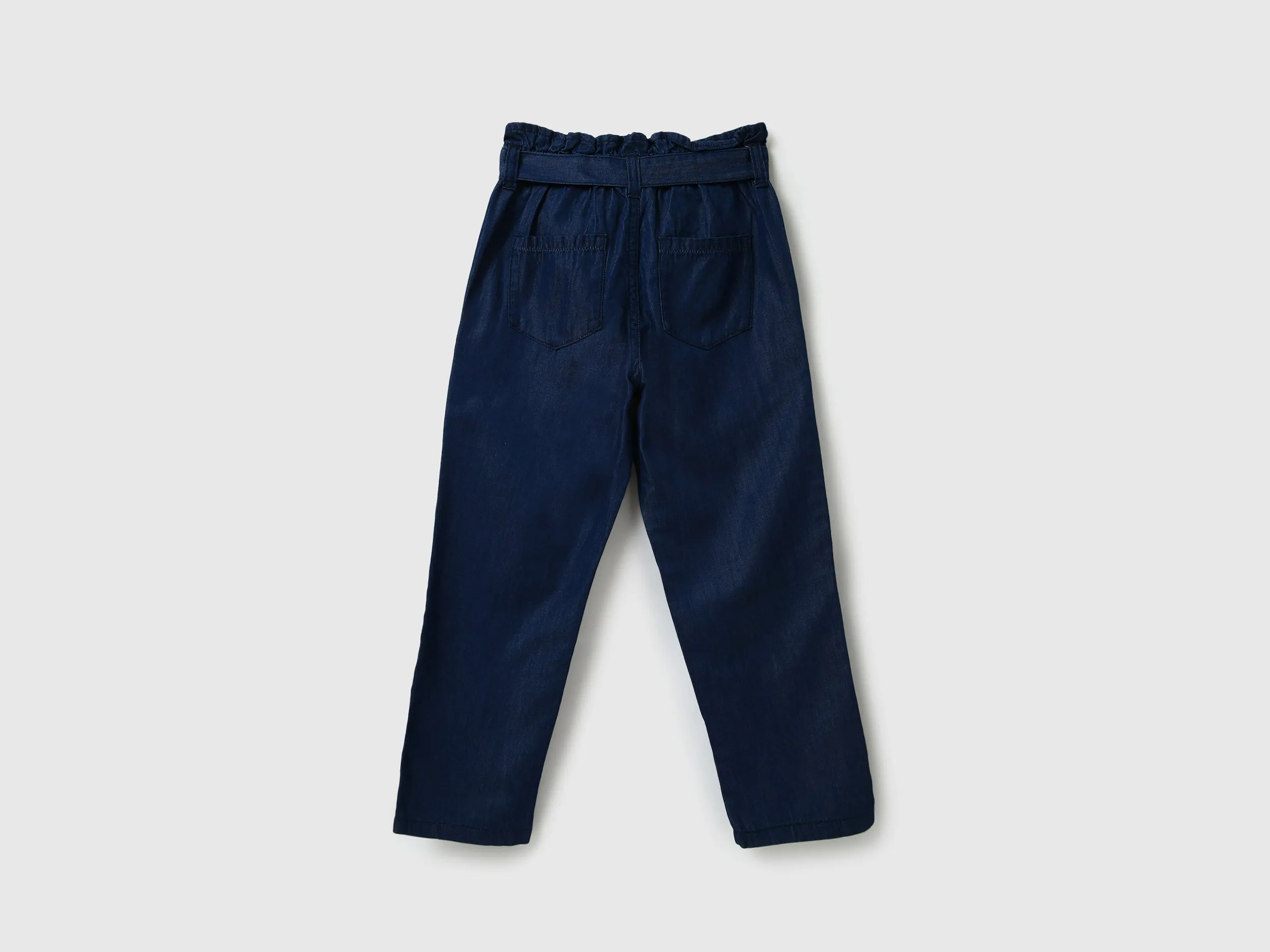 Girls Solid Paperbag Fit Jeans