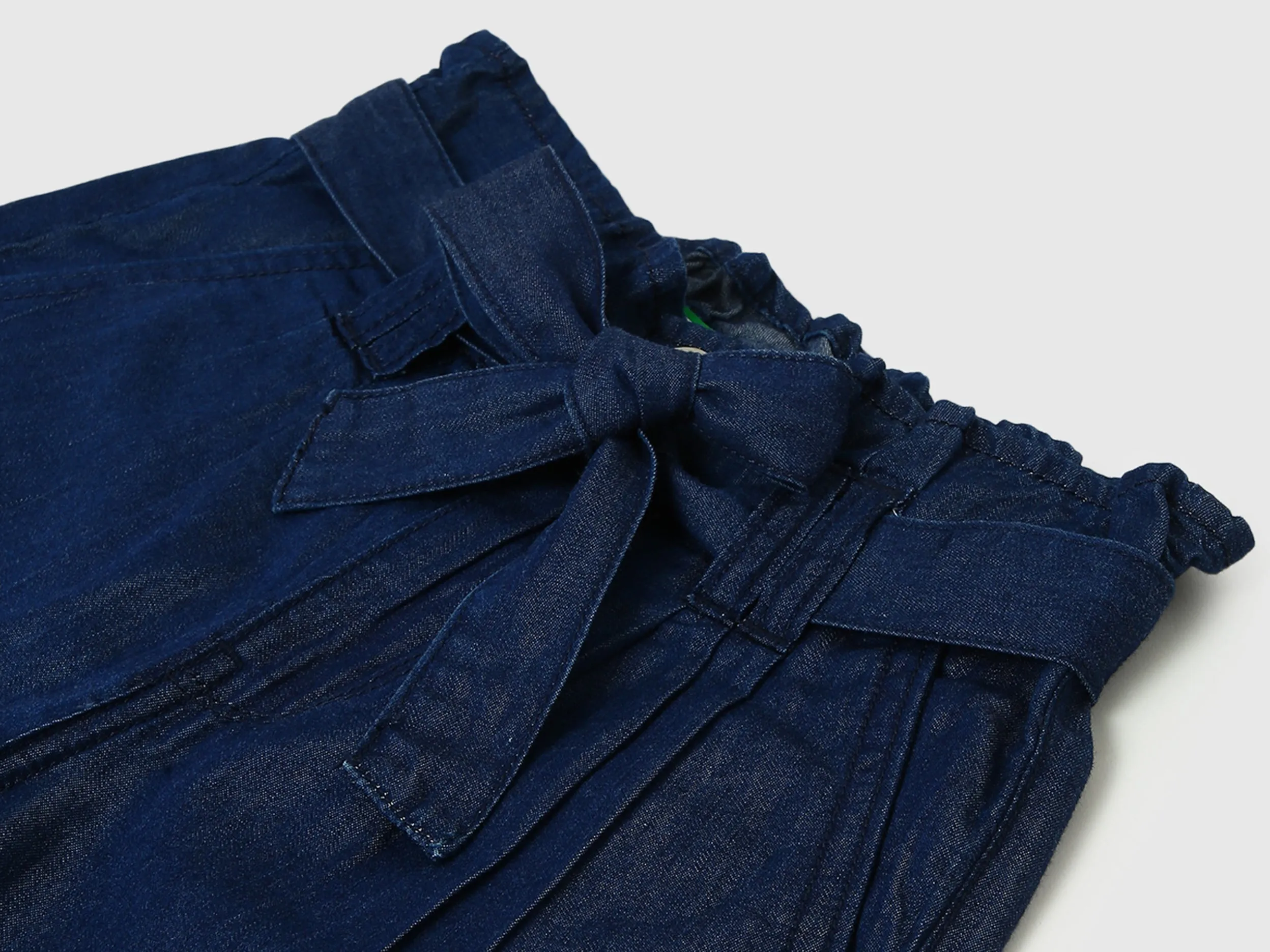 Girls Solid Paperbag Fit Jeans