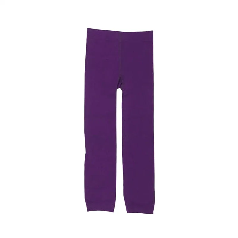 Girls Winter Warm Velvet Lined Tights Trousers Kids Elastic Thick Leggings Ninth Pants