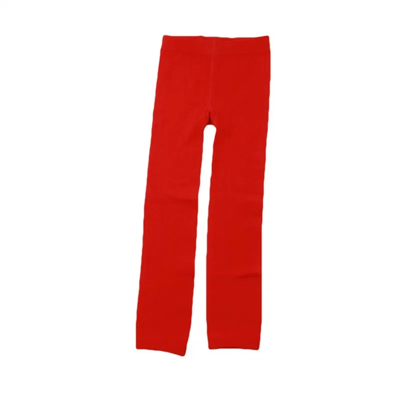 Girls Winter Warm Velvet Lined Tights Trousers Kids Elastic Thick Leggings Ninth Pants