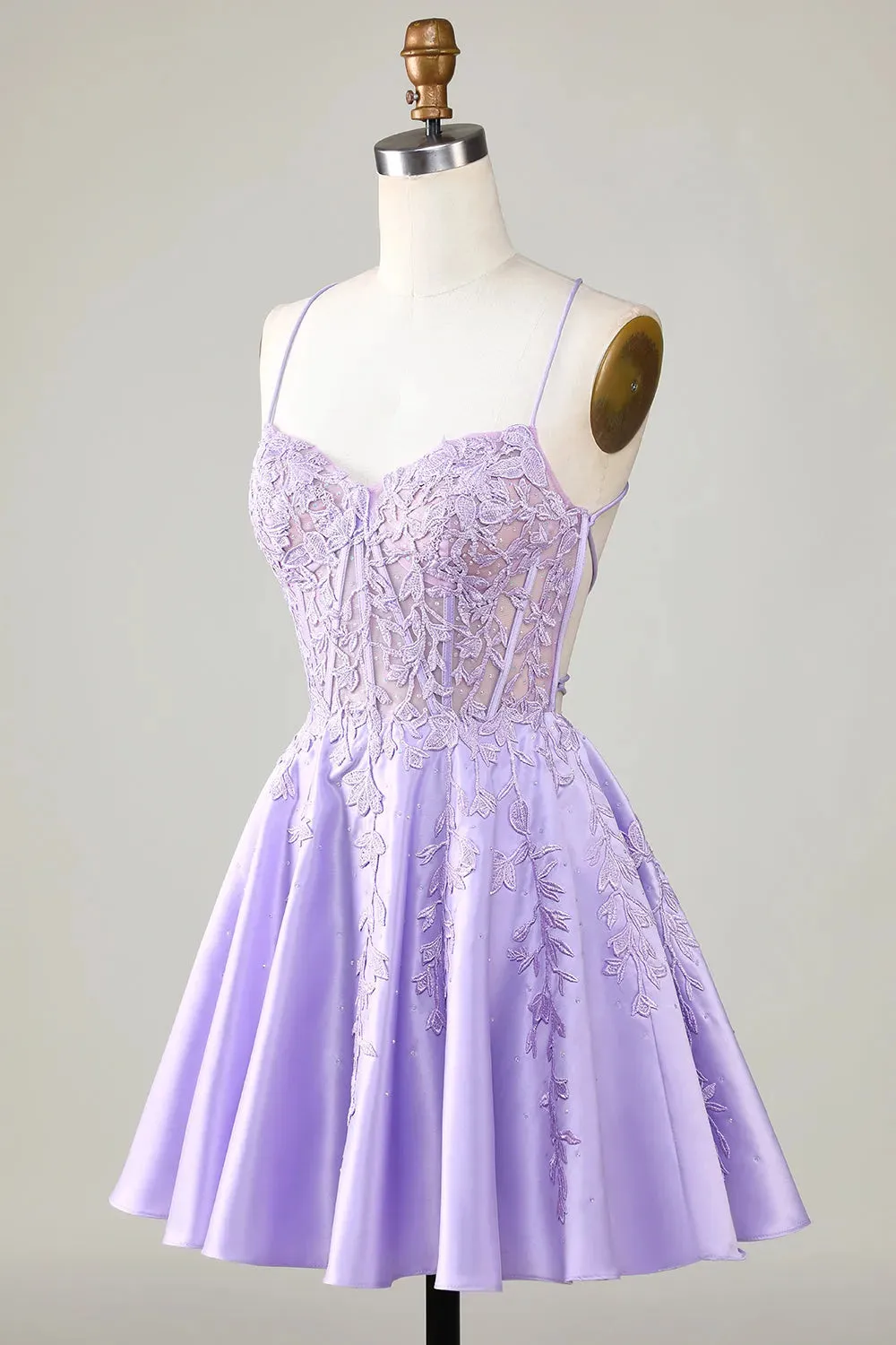 Gorgeous A Line Spaghetti Straps Royal Blue Corset Homecoming Dress with Appliques