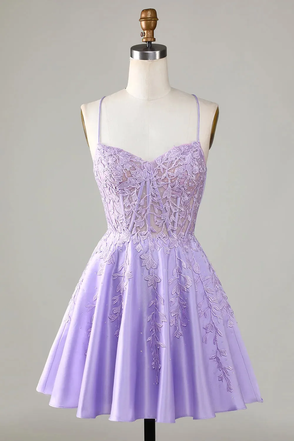 Gorgeous A Line Spaghetti Straps Royal Blue Corset Homecoming Dress with Appliques