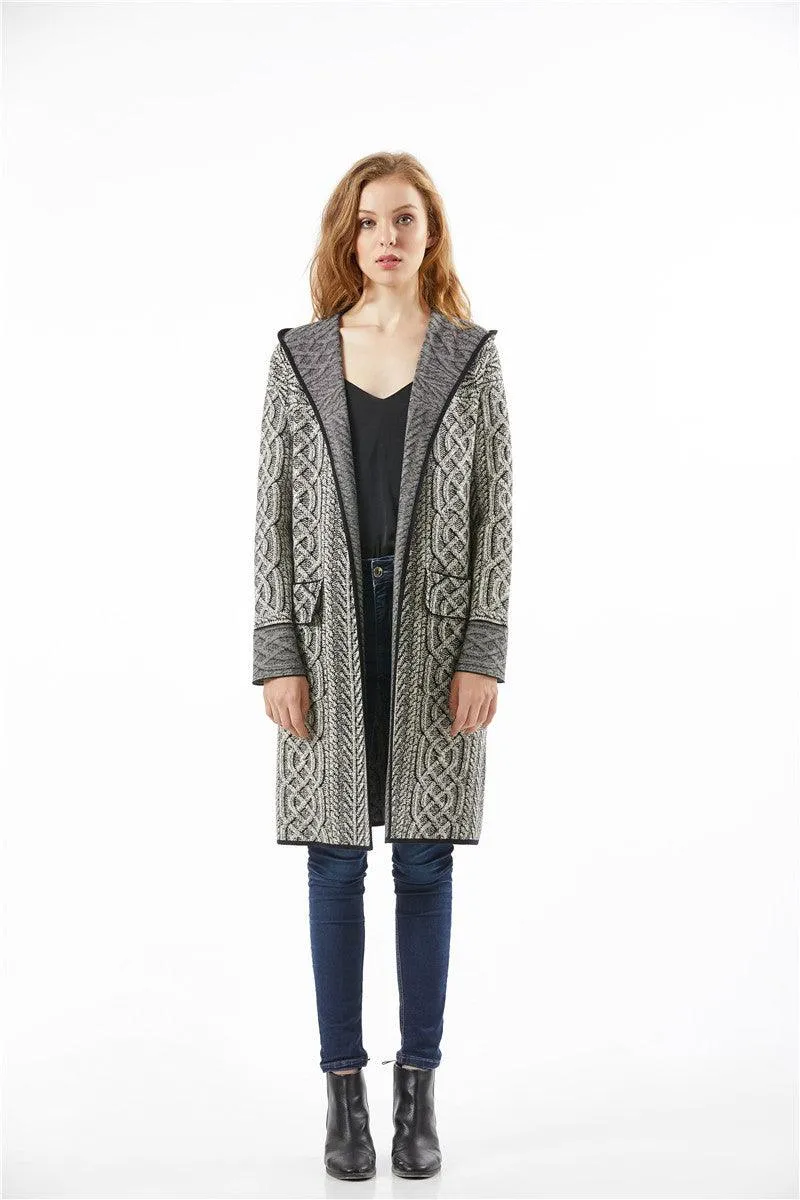 Gray Winter Women Long Cardigans Women Hooded Sweater