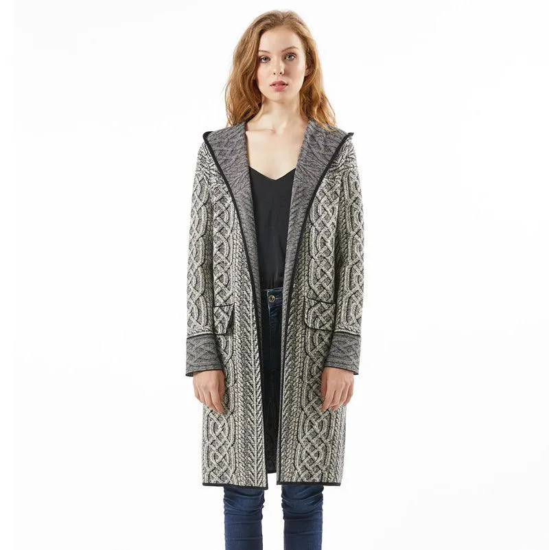 Gray Winter Women Long Cardigans Women Hooded Sweater