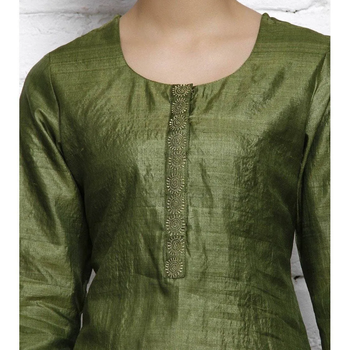 Green Tussar Silk Kurta with Golden Motifs