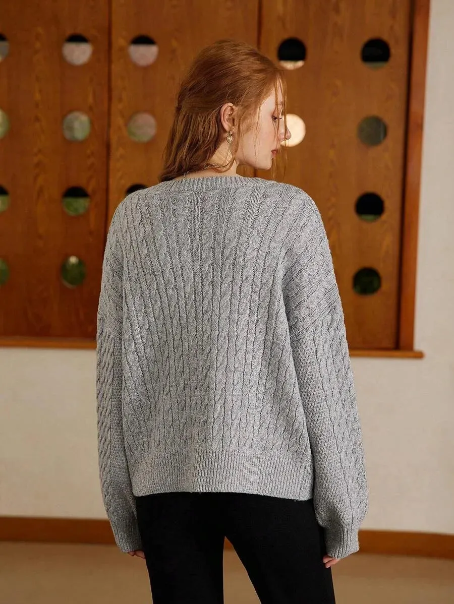 Haley Knit Animal Pattern Cardigan Sweater in Grey