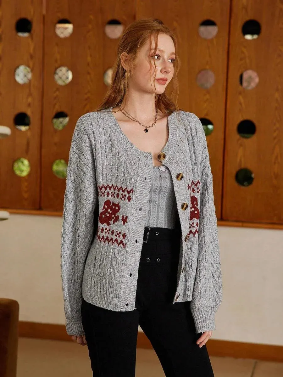 Haley Knit Animal Pattern Cardigan Sweater in Grey