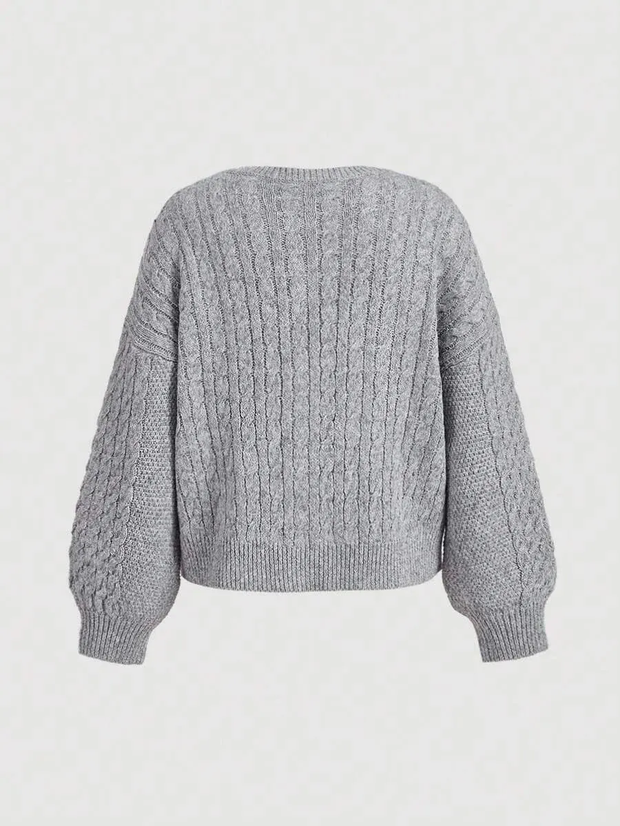 Haley Knit Animal Pattern Cardigan Sweater in Grey