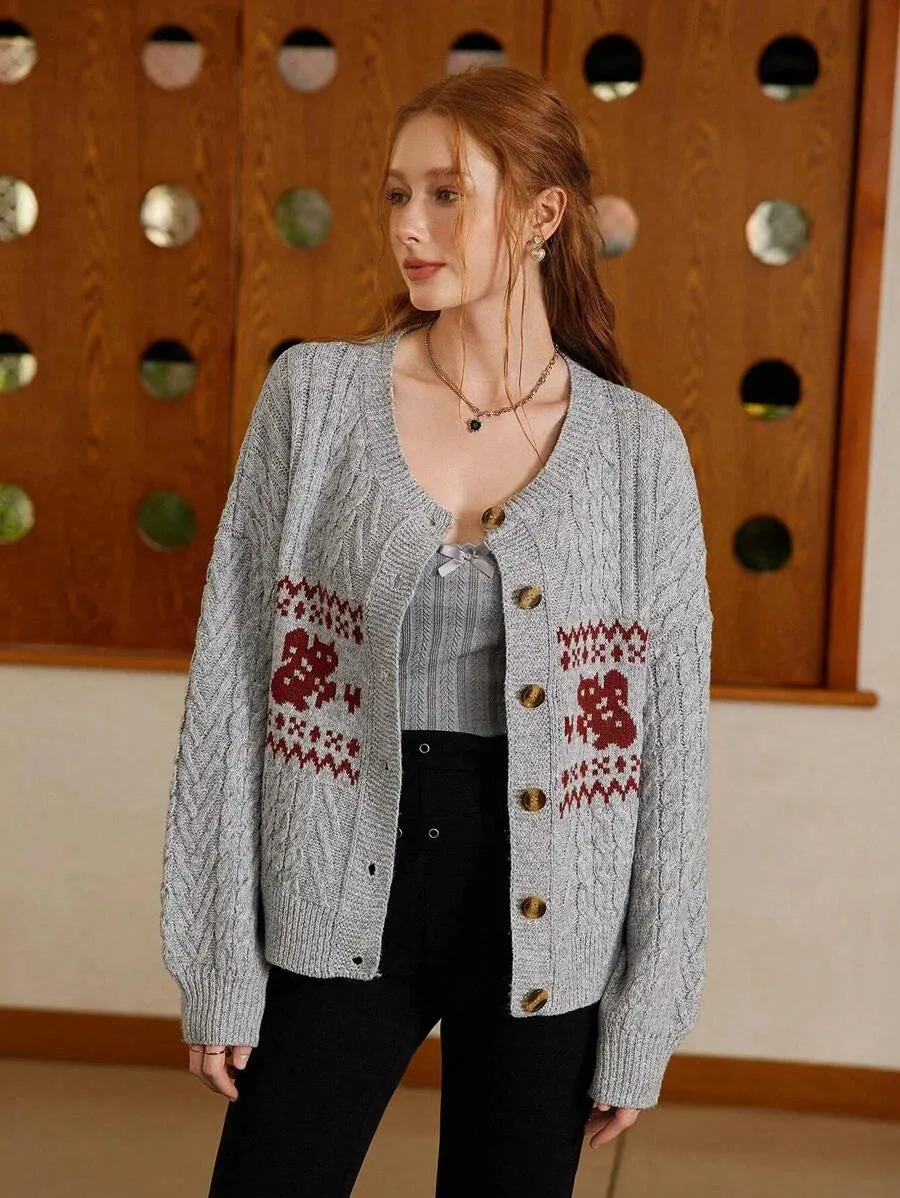 Haley Knit Animal Pattern Cardigan Sweater in Grey