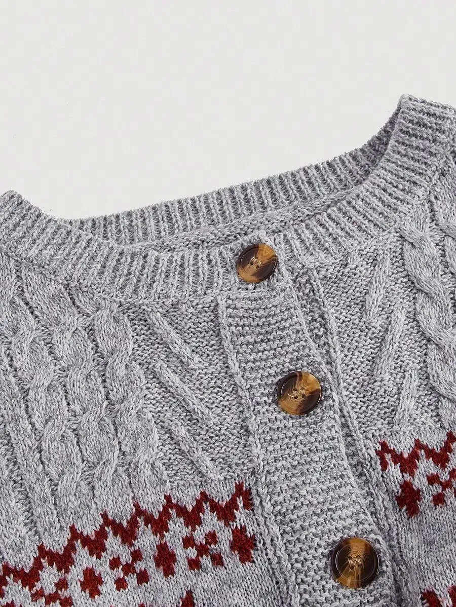 Haley Knit Animal Pattern Cardigan Sweater in Grey
