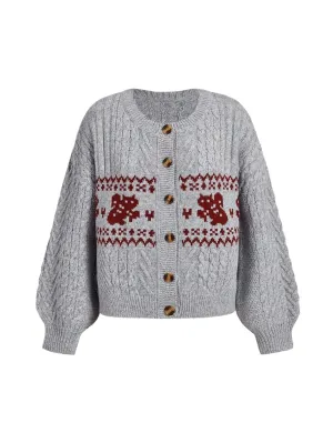 Haley Knit Animal Pattern Cardigan Sweater in Grey
