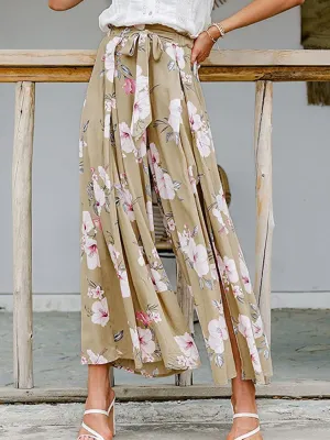 Hazel Blues® |  Tied Waist Slit Floral Wide leg Pants