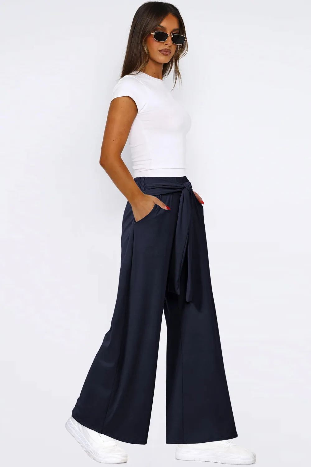 Hazel Blues® |  Tied Wide Leg Pants with Pockets