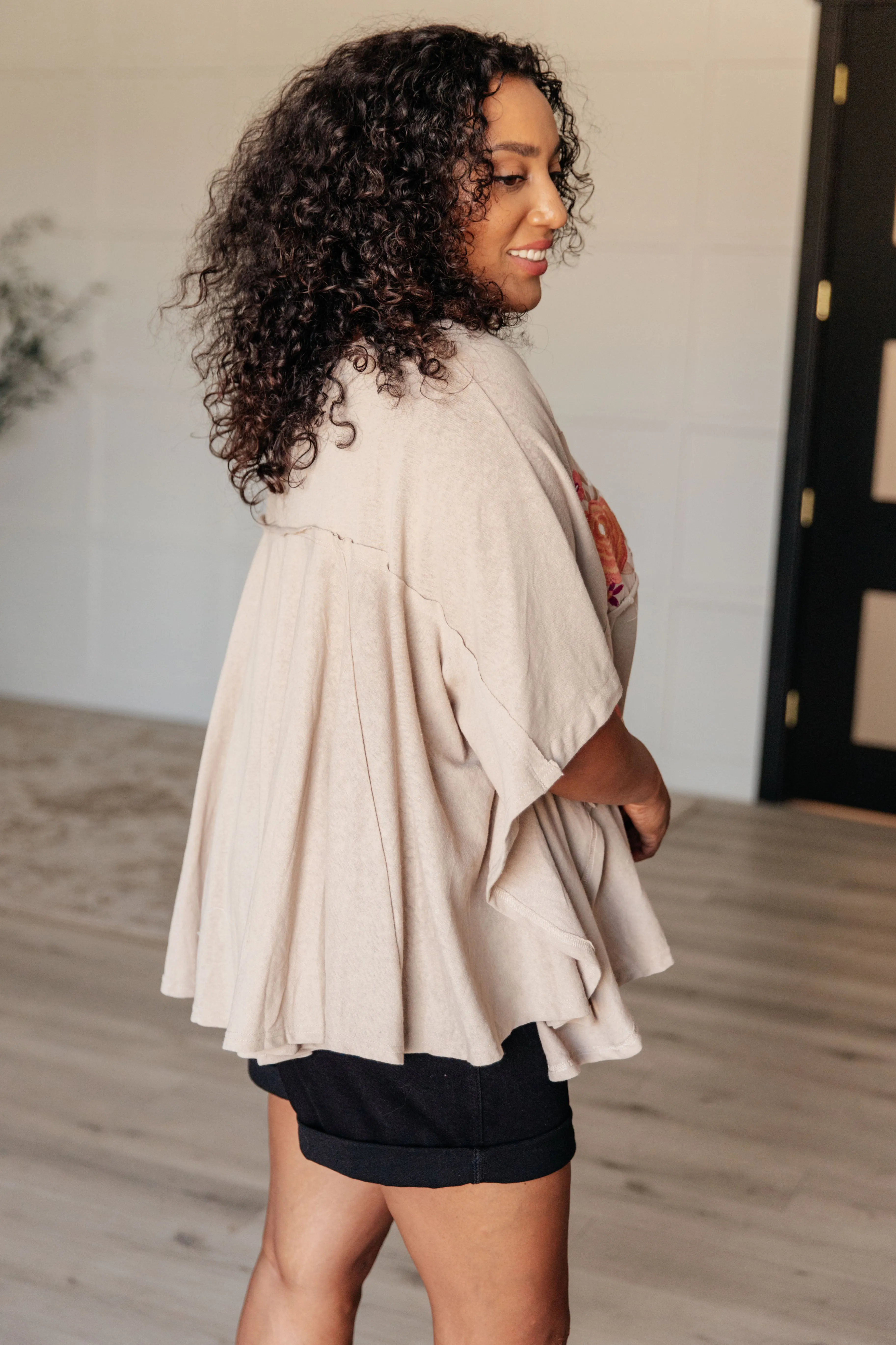 Isabel Embroidered Poncho Style Tunic in Mocha