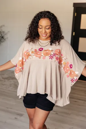 Isabel Embroidered Poncho Style Tunic in Mocha