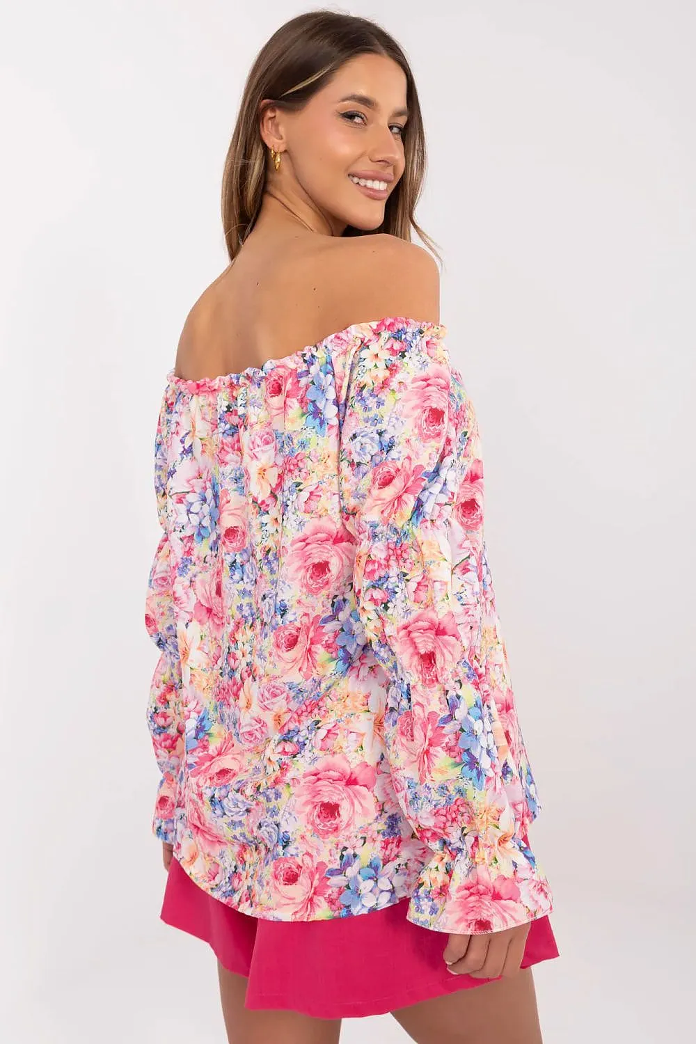 Italy Moda Pink Floral Off Shoulder Blouse