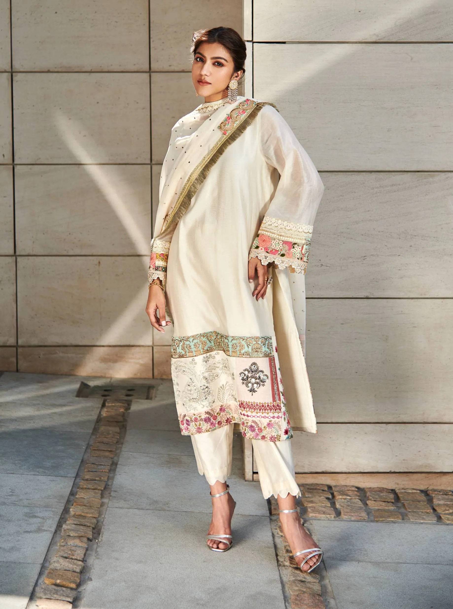 Ivory multi patch kurta set